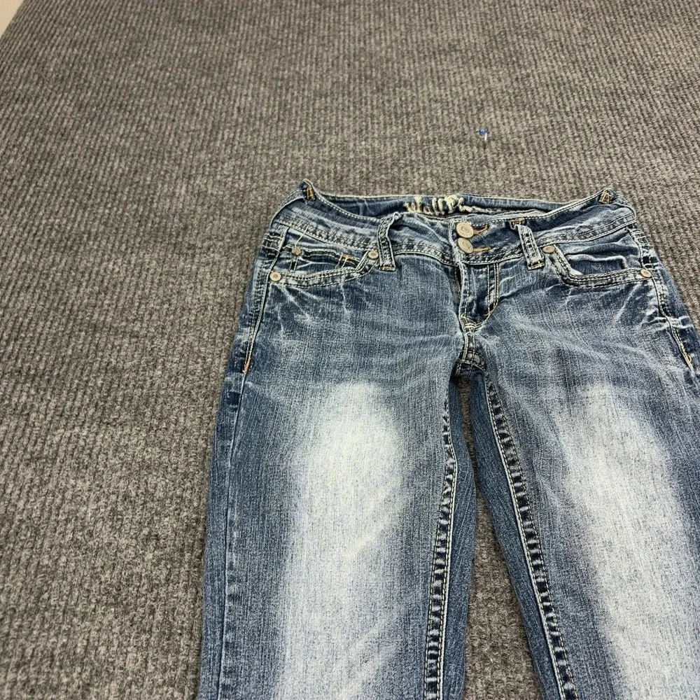 Wallflower Jeans Women 3 Blue Ramie Blend Bootcut Embroidered Low Rise Y2K Style